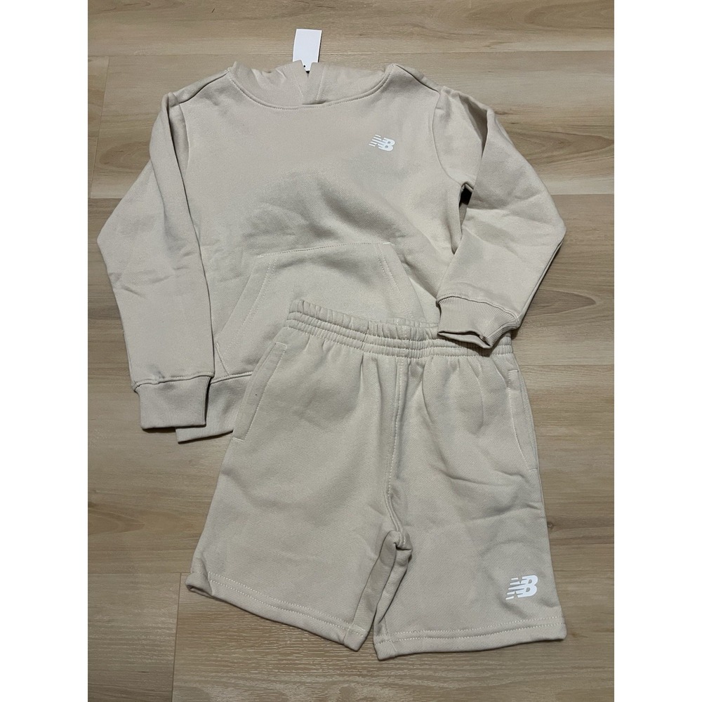 NWT New Balance Kids' Hoodie & Shorts Set Arid Stone Size Large 7 Youth 2pc